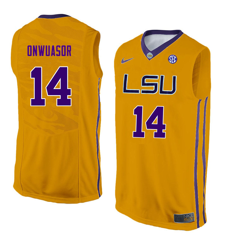 Men #14 Randy Onwuasor LSU Tigers College Basketball Jerseys Sale-Yellow